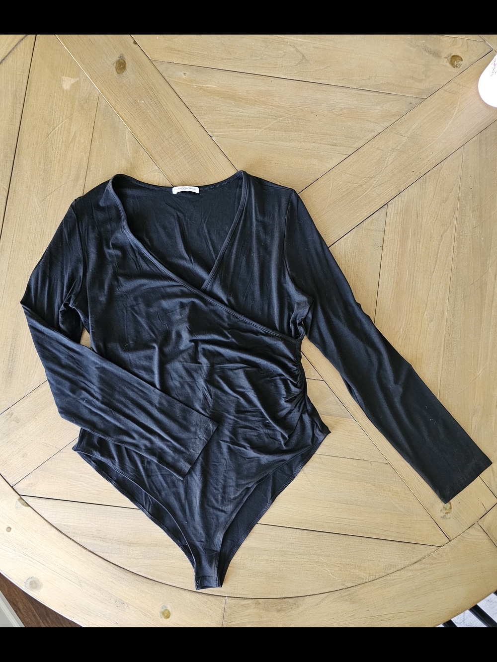 Mango Black Long-Sleeve Wrap-Style Bodysuit